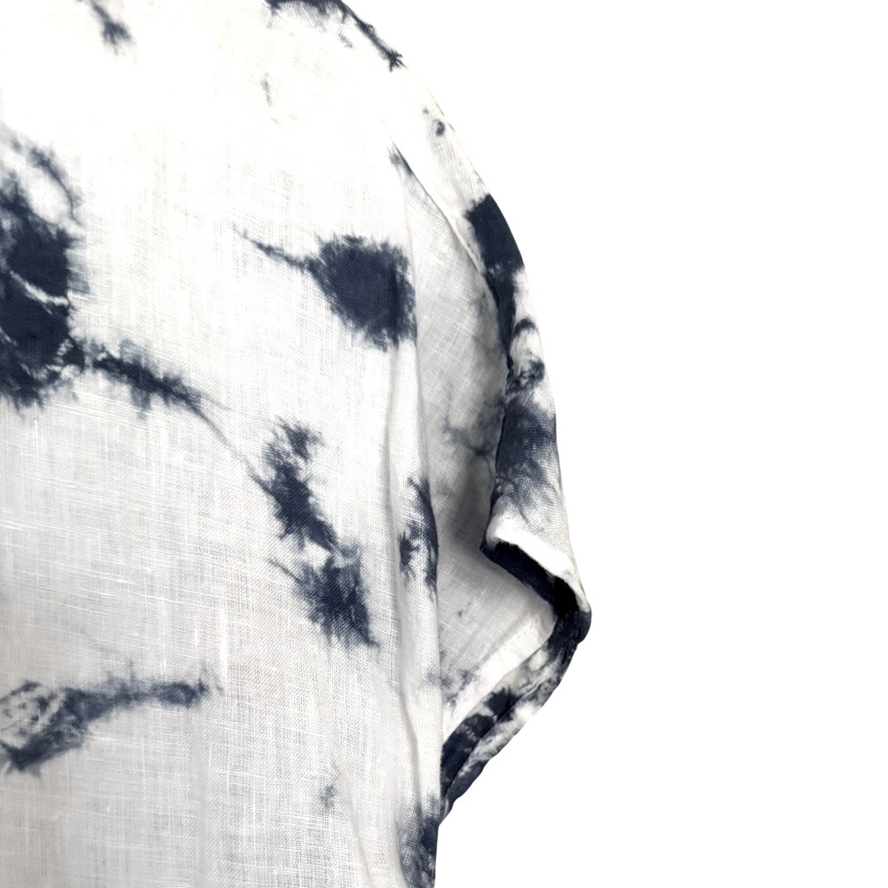 Rachel Zoe Blue White Tie-Dye Linen Button Front Collared Peplum Cropped Top - Picture 9 of 16